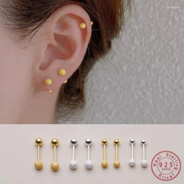 Pendientes de tuerca de Plata de Ley 925, cuentas simples mate roscadas para mujer, accesorios de joyería de fiesta