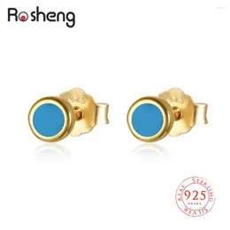 Boucles d'oreilles 925 argent sterling petit cercle de 3 mm époxy bleu pour les femmes accessoires de bijoux fines empilables