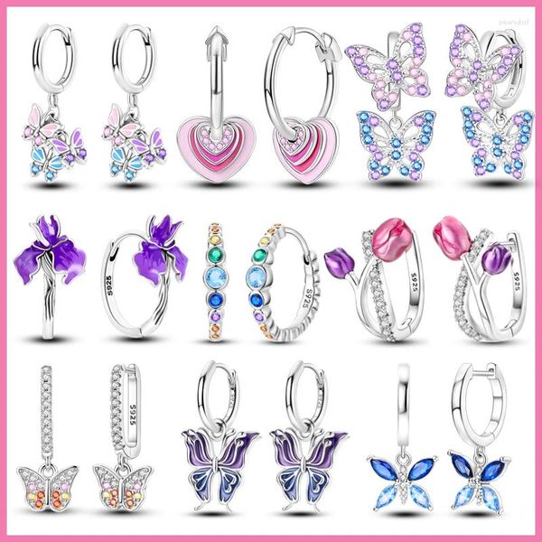 Boucles d'oreilles en argent Sterling 925, papillon étincelant, tulipes, cerceau pour femmes, fête de mariage, bijoux de luxe, cadeau d'anniversaire