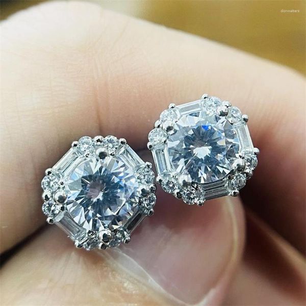 Pendientes de tuerca de Plata de Ley 925 con diamantes cuadrados para mujer Aros Mujer Oreja origen Orecchini Bizuteria piedras preciosas