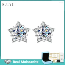 Stud -oorbellen 925 Sterling Silver Star 1CT Luxe Moissanite Diamond Snowflake Earring For Women Girl Anniversary Gifts Sieraden