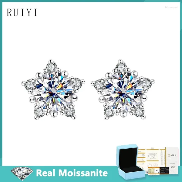 Boucles d'oreilles 925 Star en argent sterling 1ct Luxury Moissanite Diamond Snowflake Oreille d'oreille pour femmes