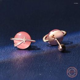 Stud -oorbellen 925 Sterling Silver Star Pink Opal Geometric For Women Sweet Meteor Koreaanse mode Earring feestje Piercing sieraden