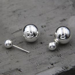 Pendientes de tuerca de Plata de Ley 925, joyería de moda, bolas dobles para mujer, regalo de moda, 8mm, 12mm, 14mm, TYC173