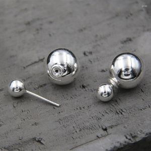 Boucles d'oreilles en argent sterling 925 bijoux à la mode double boules pour femmes cadeau de mode 8mm 12mm 14mm TYC173