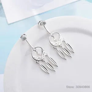 Boucles d'oreilles en argent Sterling 925, attrape-rêves Vintage pour femmes, pompons en plumes de Zircon cubique, bijoux Pendiente