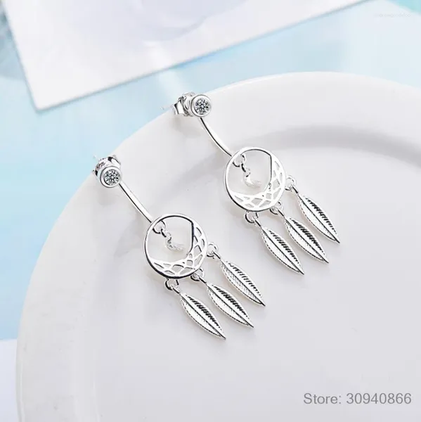 Boucles d'oreilles en argent Sterling 925, attrape-rêves Vintage pour femmes, pompons en plumes de Zircon cubique, bijoux Pendiente