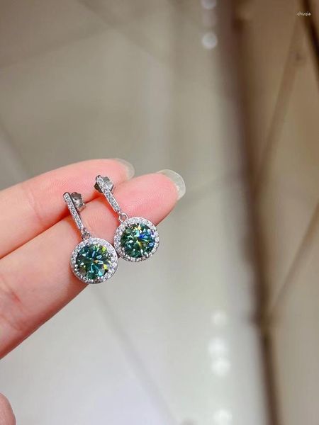 Pendientes de tuerca de plata de ley 925 para mujer, moissanita azul y verde, regalo de aniversario, prueba aprobada, pendiente de cena de cóctel de moda