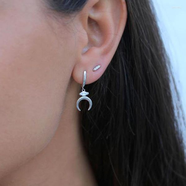 Pendientes de tuerca de plata de ley 925 para mujer, delicado y delicado óvalo Cz, cuerno, luna, buey, encanto, Mini joyería de fiesta de moda 2023Stud Effi22