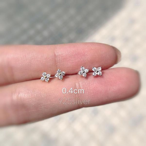 Pendientes de tuerca de Plata de Ley 925 para mujer, amuleto de la suerte, pequeño, sencillo, flor de huesos del oído, pendiente geométrico delicado, joyería coreana
