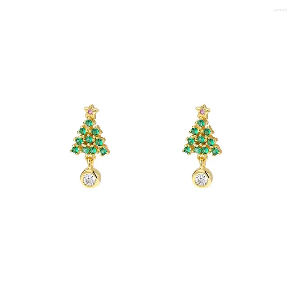 Boucles d'oreilles à tige en argent pur 999 pour femmes, arbre de noël, filles, Zircon vert