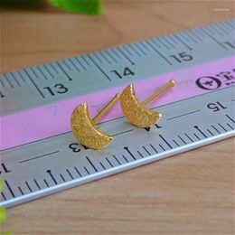 Stud-oorbellen 999 Echte 24k geel goud vrouwen geluk borstel afgewerkt maan 0,66 g 4x6 mm schoonheid