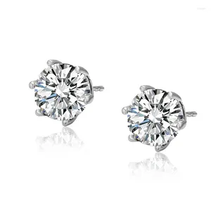 Boucles d'oreilles en argent sterling 999 plaqué platine, zircone cubique ronde à six griffes hypoallergéniques pour femmes, bijoux