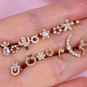 Boucles d'oreilles Stud A Piece Mix Design Small Tragus Cartilage Piercing Stumes d'oreille Fouilles d'oreille filles mignons Crystal Cz Gold Silver Color Star Fleur