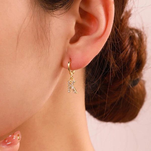 Boucles d'oreilles à tige A-Z initiales pour femmes et filles, pendentif avec lettre personnalisée, en cuivre plaqué or véritable, bijoux fins, cadeau de fête