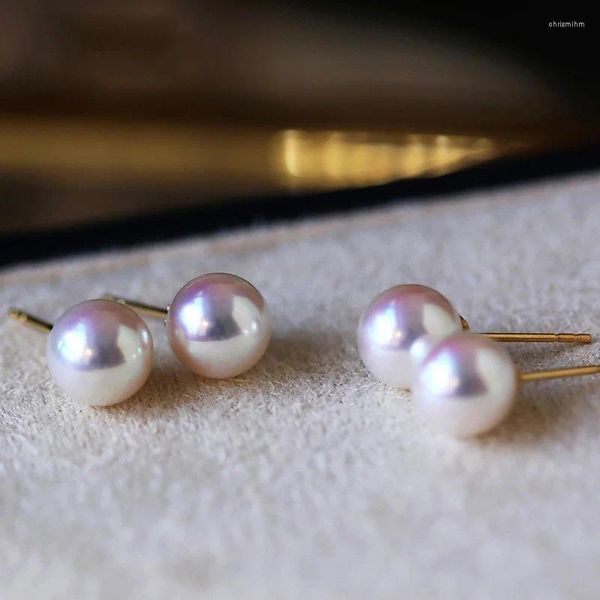 Boucles d'oreilles AB810 Lefei Fashion Fine Fine Classic Luxury Strong Luster 6-9 mm Akoya Round Pearl Earl Femmes 18K Gold Party Charm Wedding
