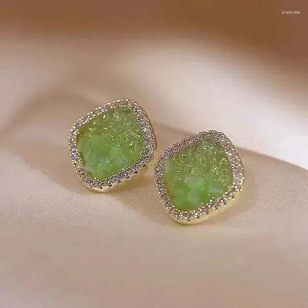 Pendientes de tuerca, accesorios para mujer, cuadrado verde, temperamento Premium, pendiente versátil, joyería de aniversario de fiesta de boda