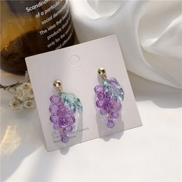 Boucles d'oreilles en acrylique, raisins violets, longues, mode fille, fruits doux, bijoux pour femmes, cadeau, accessoires de fête d'anniversaire