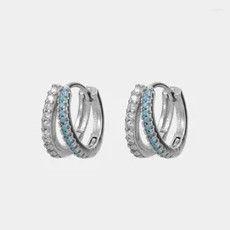 Boucles d'oreilles à clous pour femmes, sens avancé, ligne géométrique bicolore, bleu blanc, Zircon, cercle irrégulier, carré, bijoux cadeau