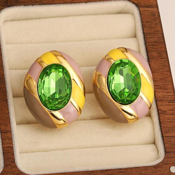 Boucles d'oreilles Aensoa 2024 Fashion Email Green Rignestone Ovale Shape Metal Women Jewelry Vintage Geometric Déclat