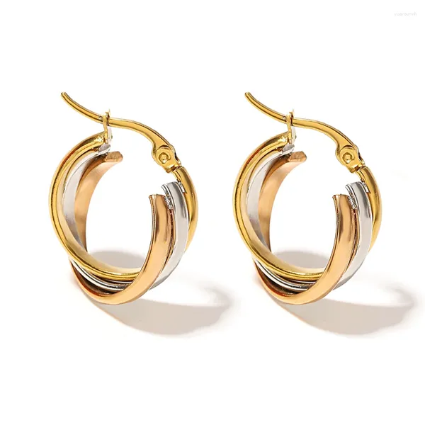 Boucles d'oreilles Stud Aensoa Top Quality en acier inoxydable lisse Two Tone Gold Silver Color Hoop Small Circle Fashion Bijoux pour les femmes
