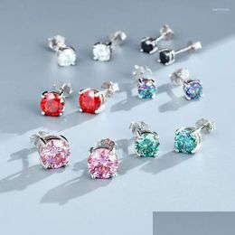 Stud -oorbellen Aeteey Real Moissanite Red Wit Pink Diamond S925 Sterling Sier 4 Prong Wedding Fine Jewelry for Drop Delivery Dhcrk