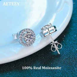 Boucles d'oreilles AETEEY VVS véritable Moissanite ronde couleur D 1ct 2ct 925 argent Sterling laboratoire diamant bijoux fins pour les femmes