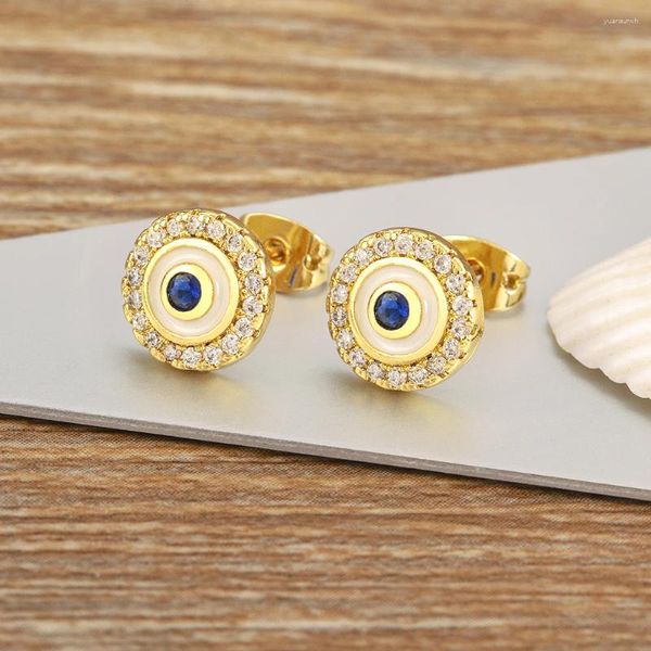 AIBEF – boucles d'oreilles rondes en cristal bleu pour femmes, bijoux exquis en cuivre et Zircon, accessoires à usage quotidien, charme, cadeau, vente en gros