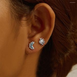 Boucles d'oreilles Stud Aide 925 Sterling Silver Colored Cumbic Zirconia Star Moon Pattern Ring For Women Fashion Islamic Ramadan Jewelry Joyas