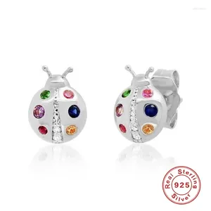 Boucles d'oreilles Aide 925 Sterling Argent Coloré Coccinelle Boucle D'oreille Mignon Arc-En-Ciel Insecte Animal Oreille Pour Femmes Filles Enfant Cadeaux Bijoux