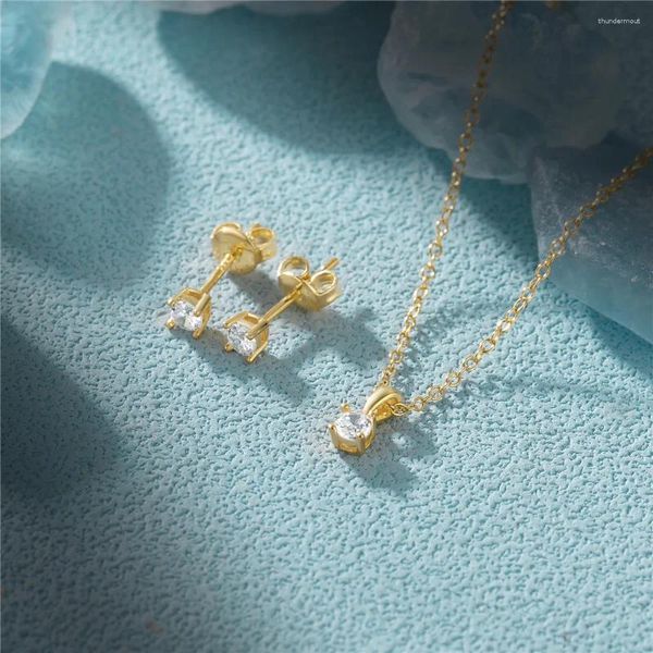 Boucles d'oreilles AIDE 925 ensemble de bijoux en argent Sterling pour les femmes élégant collier de zircone cubique accessoires de mariage de mode 3pc Brinco