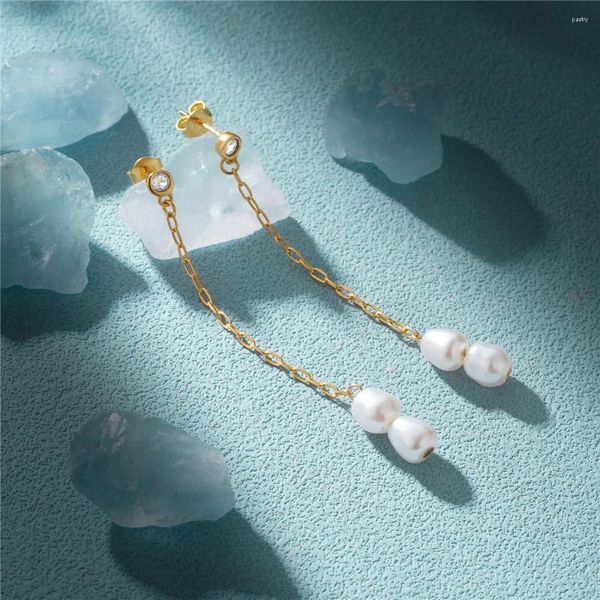 Pendientes de tachuelas Ayudador 925 STERLING SIERTA LARGA Cadena larga Pearring Pearring Pearls Party para mujeres Joyería de lujo