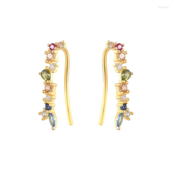 Boucles d'oreilles Aide 925 en argent Sterling arc-en-ciel Zircon Plata boucles d'oreilles pour femmes Simple couleur or mode bijoux fins cadeau