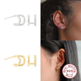 Boucles d'oreilles Aide 925 en argent Sterling blanc Zircon pour les femmes géométrique cristal Piercing boucle d'oreille bijoux fins Pendientes