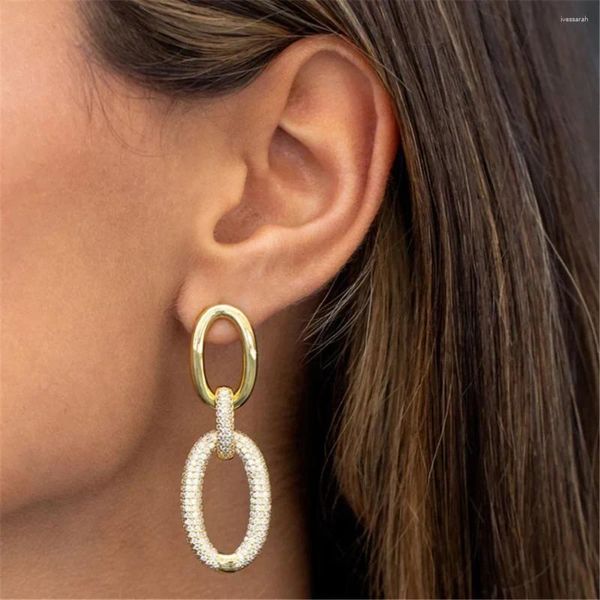 Boucles d'oreilles AIDE en cuivre pour femmes, clouté en Zircon, Double cerceau de forme ovale, pendentif, boucle d'oreille de luxe, Piercing, Boucle D'oreille
