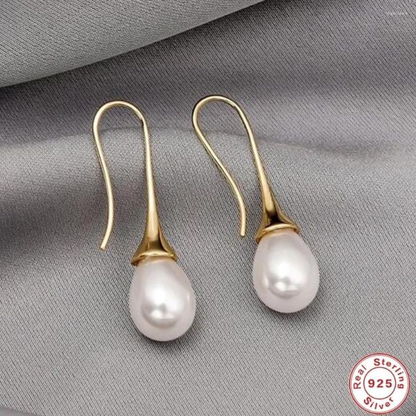 Pendientes AIDE Pure 925 Sterling Silver Water Drop Pearl Mujeres Moda INS Gancho Cuelga Pendiente Gotas para los oídos Brincos De Prata Joyería