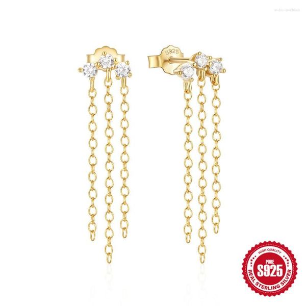 Pendientes de tuerca AIDE Trend 925, cadena de circonita de plata, Piercing con borla para mujer, compromiso de boda, joyería exquisita, regalo Brincos