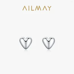 Boucles d'oreilles AILMAY REAL 925 STERLING SIMPLE SIMPLE COEUR Smooth Heart Fory Fomen Femme Gift Minimalic Fine Jewelry Gift
