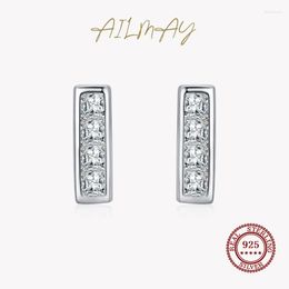 Boucles d'oreilles Ailmay Real 925 Sterling Silver Simple Rectangle Charm Full CZ Pour Femmes Filles Anti-allergie Fine Jewelry