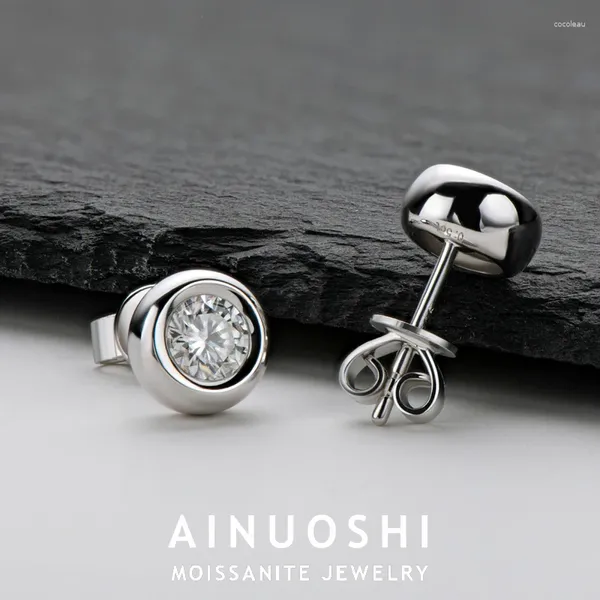 Pendientes de tachuelas ainuoshi 5 mm-6mm bling moissanite para mujeres 925 bisel de plata esterlina pendiente de burbujas regalo de joyería simple