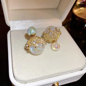 Ajojewel – boucles d'oreilles en perles AB pour femmes, boules Double face avec couronne dorée, marque de luxe, bijoux, vente en gros