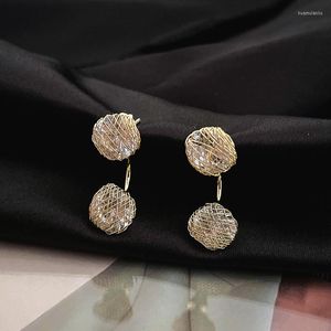 Boucles d'oreilles Ajojewel Womens Golden Mesh avant et arrière Round / Square Zircon Crystal Jewelry Organisateur