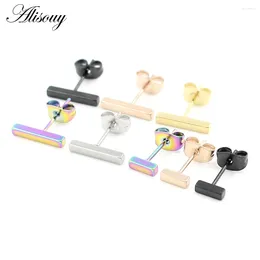 Stud Oorbellen Alisouy 2PC 18g Staal Zwart Goud Kleur Rose Rechte Vierkante Bar Punk Oor Tragus Piercing