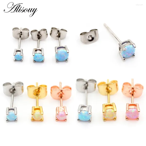 Boucles d'oreilles Alisouy 2 pièces 3/4/5mm en acier inoxydable ronde opale pierre femmes hommes fille oreille Tragus Cartilage Piercing bijoux