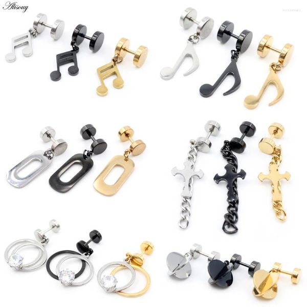 Boucles d'oreilles ALISOUY 2PCS MUSIC Remarque Cross Circle Chaîne en acier inoxydable Halpel Haltère Oreille d'oreille Bouteille tragus Men de femmes