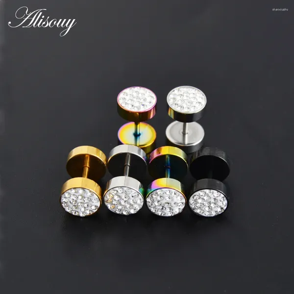 Boucles d'oreilles Alisouy bijoux 2pcs Barbell masculin Punk Crystal Studs Fashion for Men Women