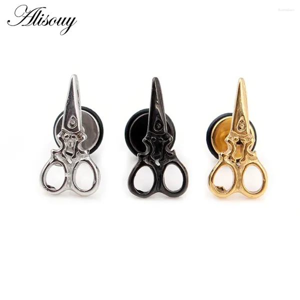 Boucles d'oreilles étalon Alisouy paire punk coulage en acier inoxydable vintage rétro ciseaux hommes