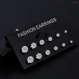 Pendientes de tuerca ALIUTOM moda 6 par/set Punk circón cristal para mujeres flor redonda diseño gótico Brincos joyería Bijoux