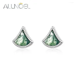 Boucles d'oreilles AllNoel Natural 7 7 mm Agate de mousse verte pour les femmes 925 Forme de feuille en argent sterling