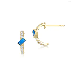 Boucles d'oreilles ALLNOEL solide 14K 585 or jaune pour femmes bleu spinelle blanc CZ cadeaux d'anniversaire à la mode bijoux fins faits à la main